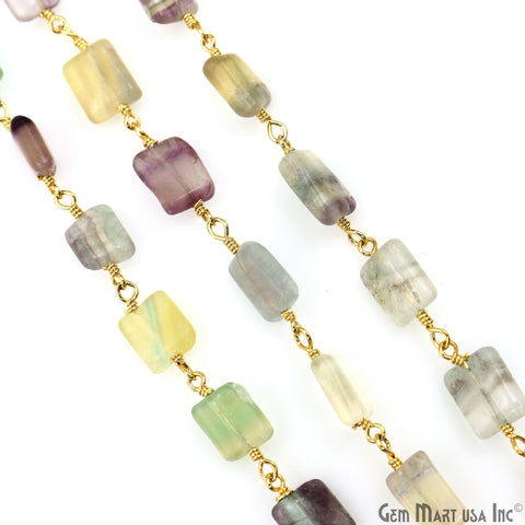 Shaded Fluorite Beads 8x5mm Gold Plated Wire Wrapped Beaded Rosary Chain