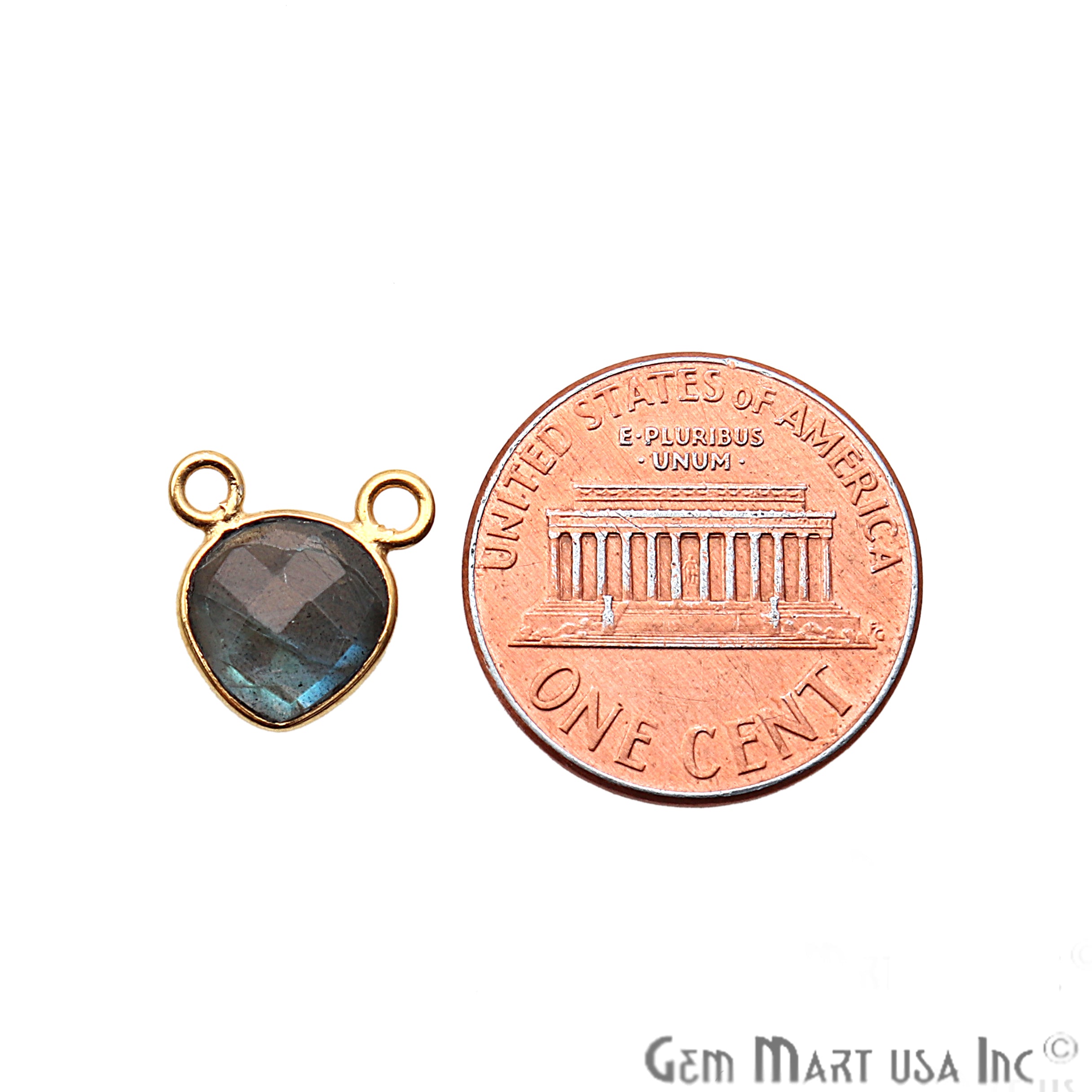 Labradorite 8mm Heart Shape Gold Plated Gemstone Connector - GemMartUSA