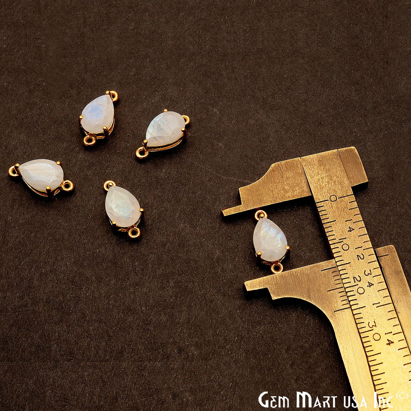 Rainbow Moonstone Prong Setting Gold Plated Flashy Gemstone Connector - GemMartUSA