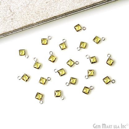 5pc Lot Lemon Topaz Square 4mm Silver Plated Single Bail Brilliant Cut Gemstone Connector