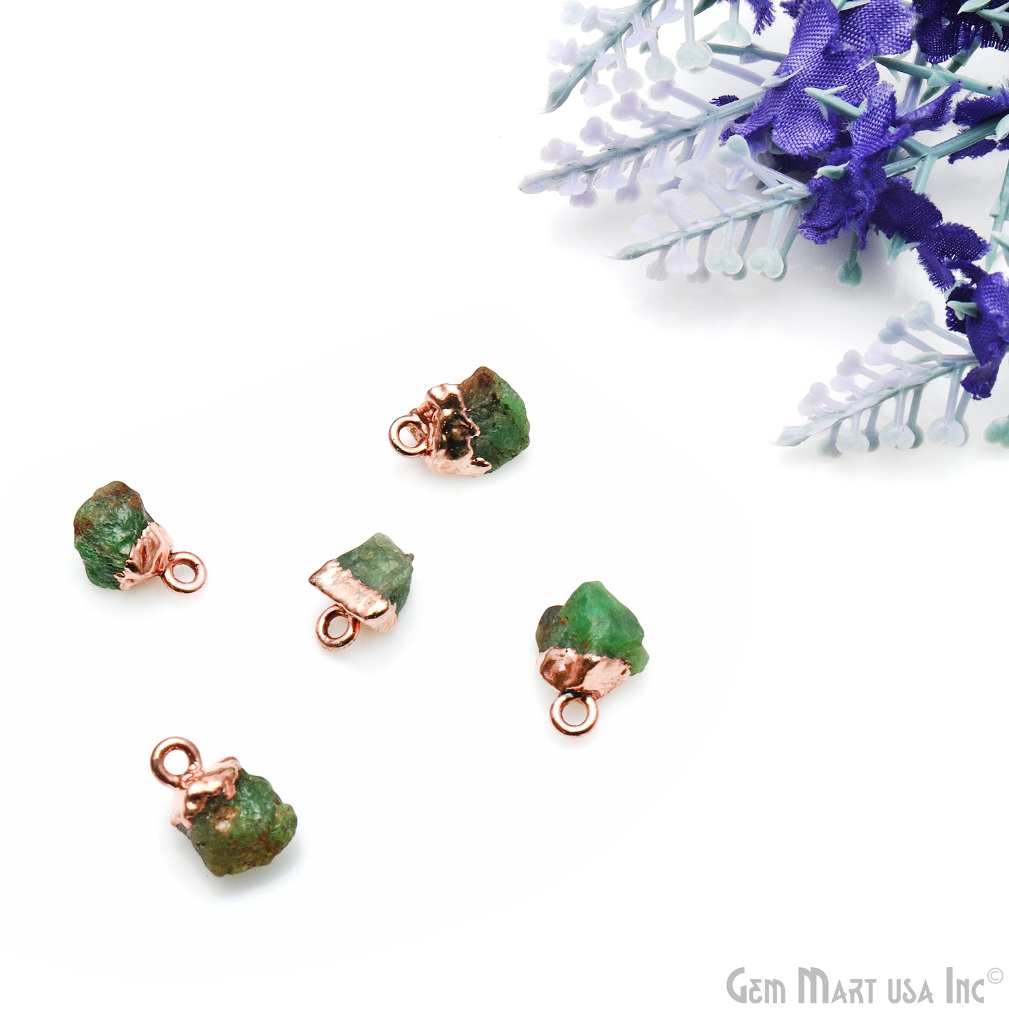 Chrome Diopside Gemstone 20x11mm Organic Rose Gold Edged Single Bail Connector