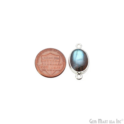 Flashy Labradorite 23x12mm Cabochon Oval Double Bail Silver Electroplated Gemstone Connector