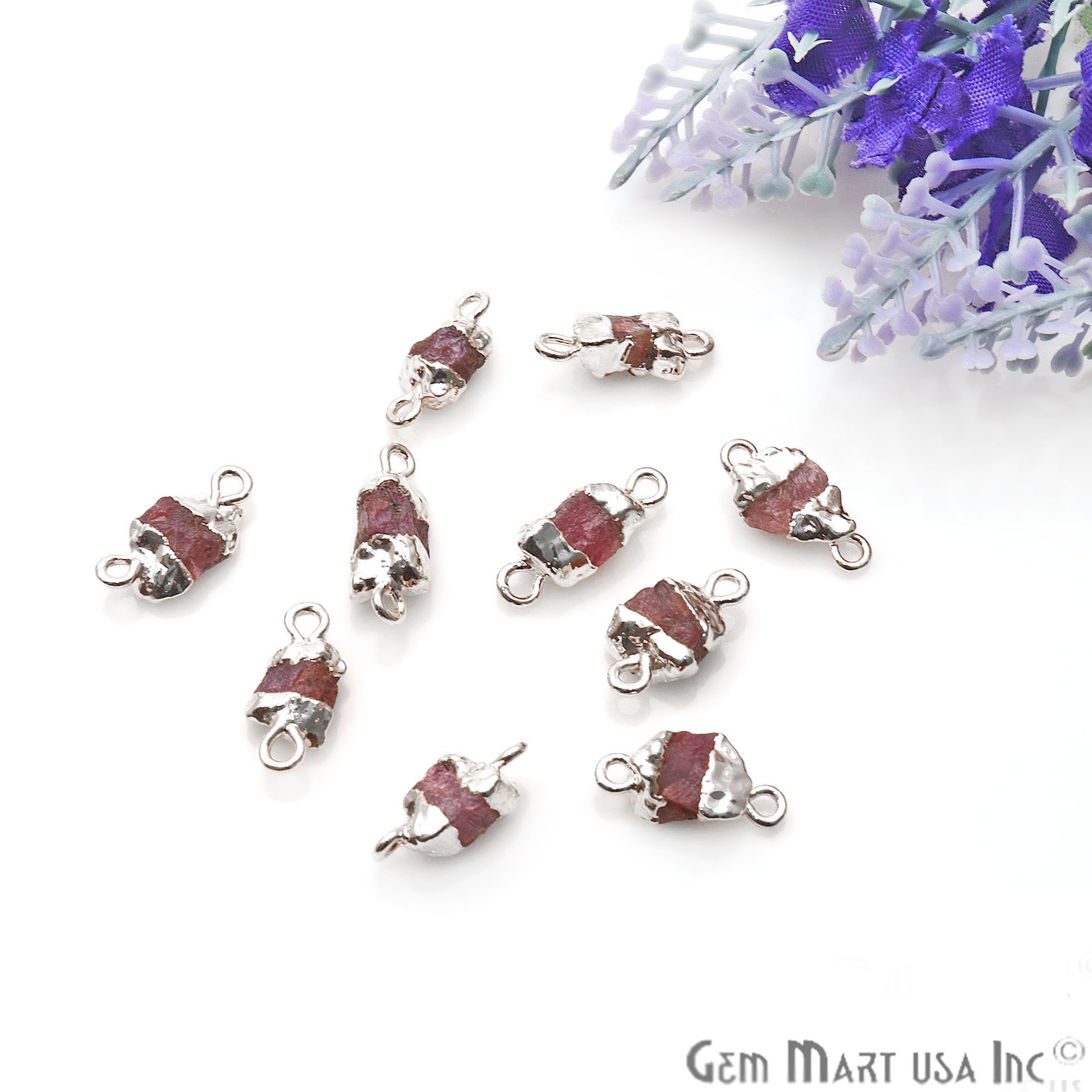 Rough Multi Tourmaline Organic 14x7mm Silver Electroplated Pendant Connector - GemMartUSA