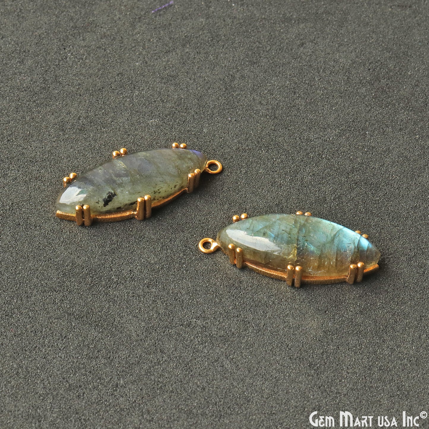 Flashy Labradorite 31x13mm Cabochon Marquise Prong Gold Setting Single Bail Gemstone Connector