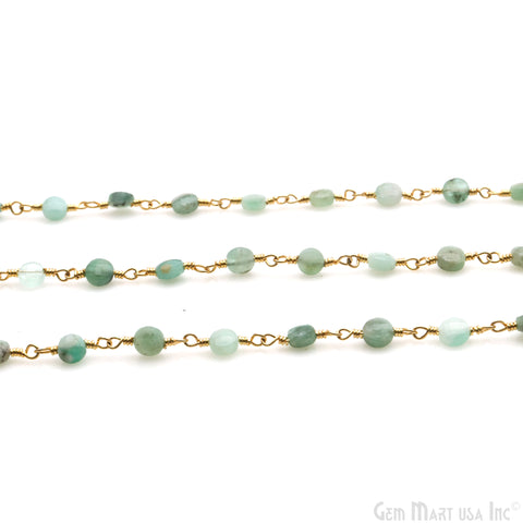Chrysoprase Faceted 3-4mm Gold Wire Wrapped Rosary Chain