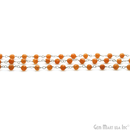 Orange Jade 4mm Faceted Beads Silver Wire Wrapped Rosary Chain