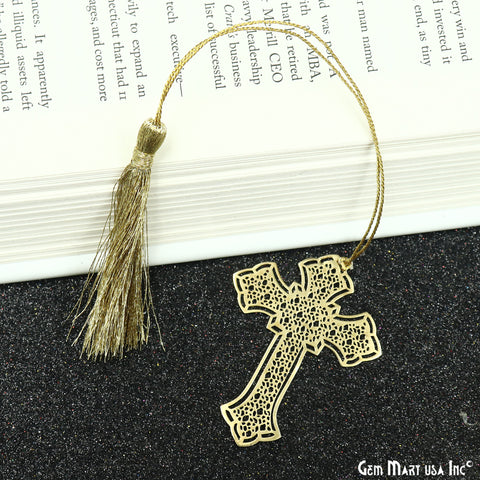Metal Cross Bookmark With Tassel. Gold Bookmark, Reader Gift, Handmade Bookmark, Page Marker, Aesthetic Gift. 62x48mm