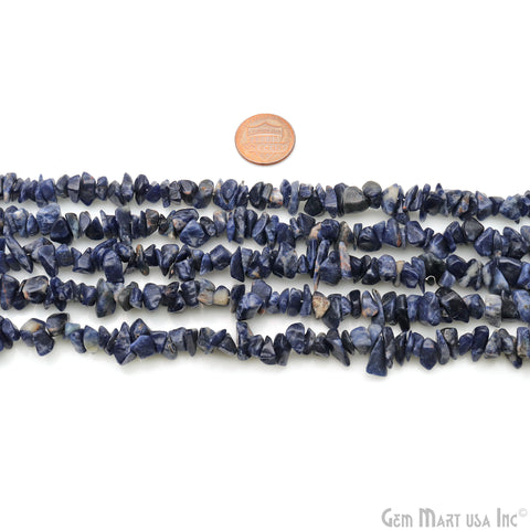 Sodalite Chip Beads, 34 Inch, Natural Chip Strands, Drilled Strung Nugget Beads, 7-10mm, Polished, GemMartUSA (CHSD-70004)