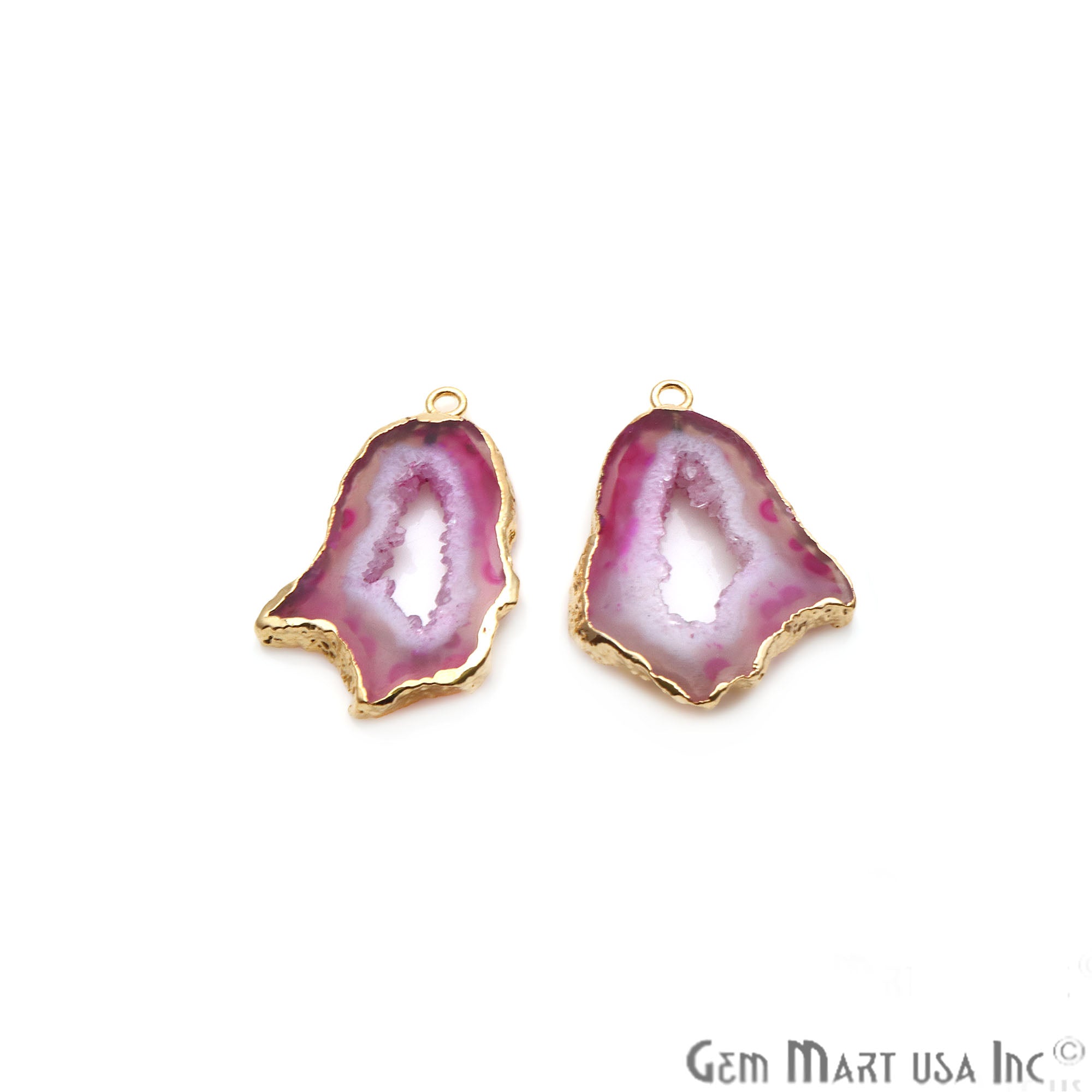 Agate Slice 32x20mm Organic Gold Electroplated Gemstone Earring Connector 1 Pair - GemMartUSA