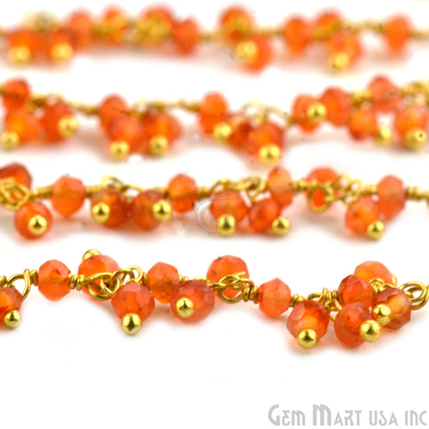 Carnelian Round Faceted Gold Wire Wrapped Cluster Dangle Rosary Chain - GemMartUSA (764165455919)