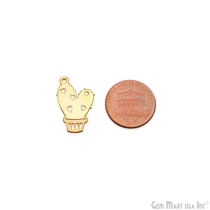 Potted cactus Shape Laser Finding Gold Plated 22.8x14.3mm Charm For Bracelets & Pendants