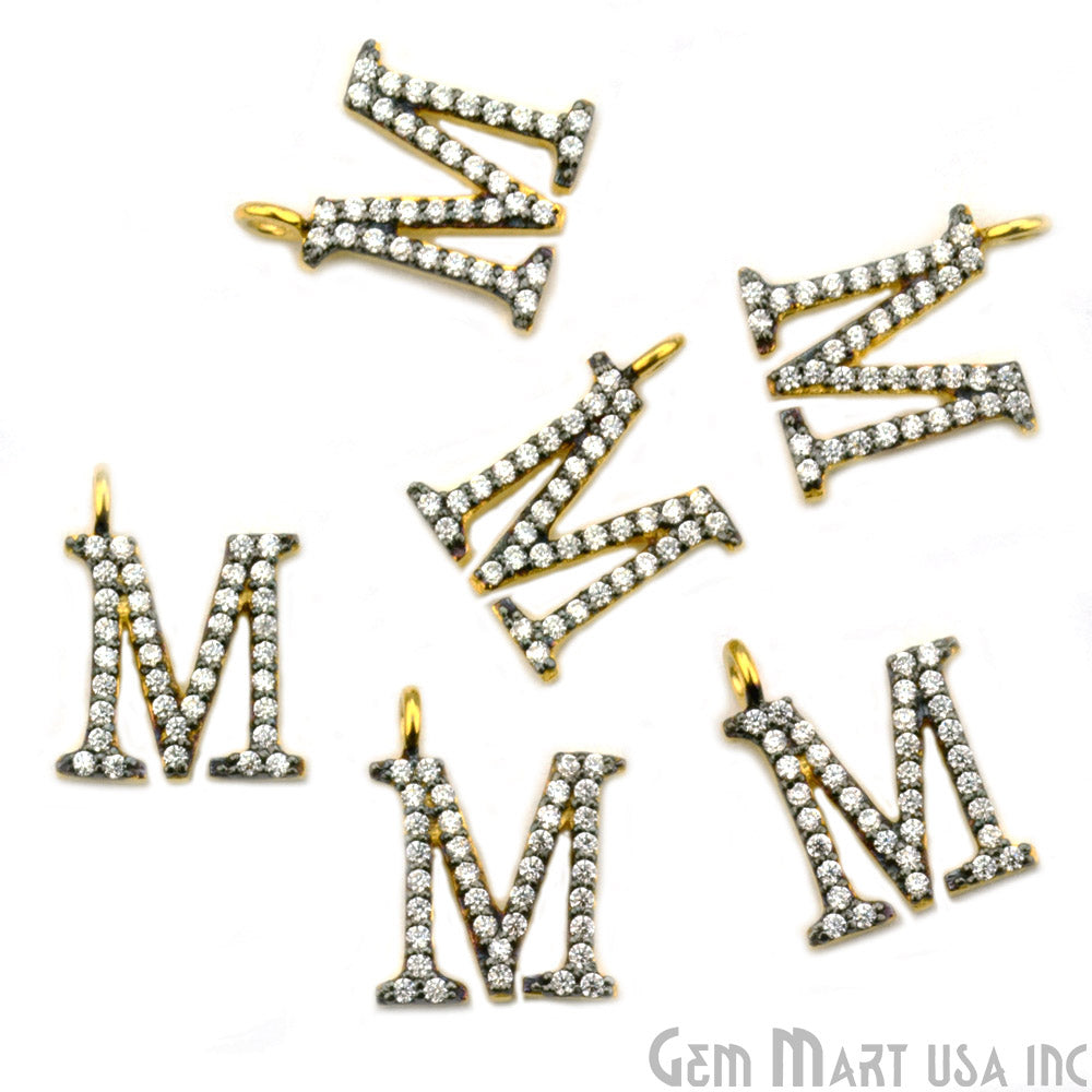 M' Alphabet Charm CZ Pave Gold Vermeil Charm for Bracelet & Pendants - GemMartUSA