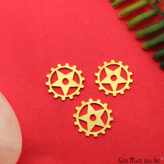 Gear Shape Gold Laser Finding 20mm Gold Plated Charm For Bracelets & Pendants