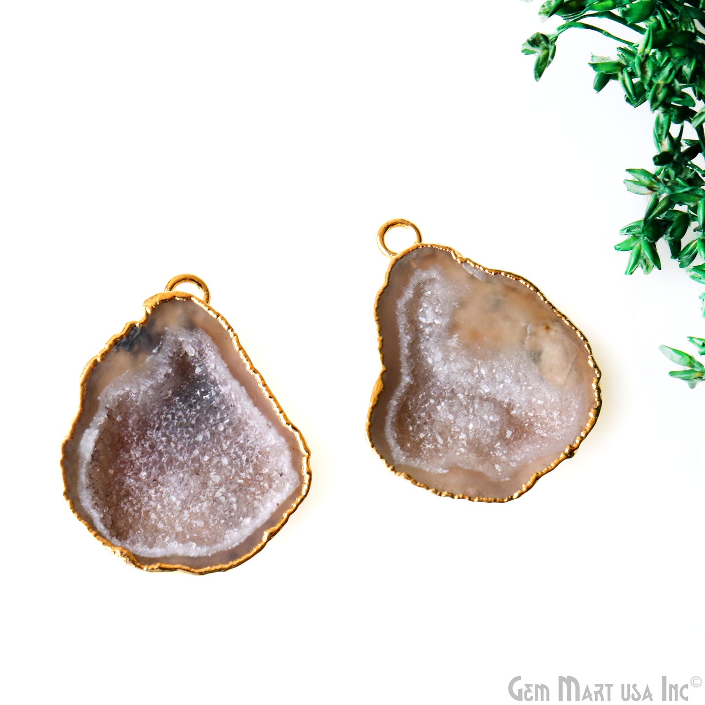 Geode Druzy 32x26mm Organic Gold Electroplated Single Bail Gemstone Earring Connector 1 Pair