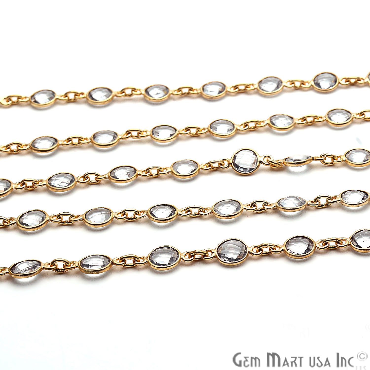 Crystal 5mm Bezel Link Gold Plated Continuous Connector Chain - GemMartUSA