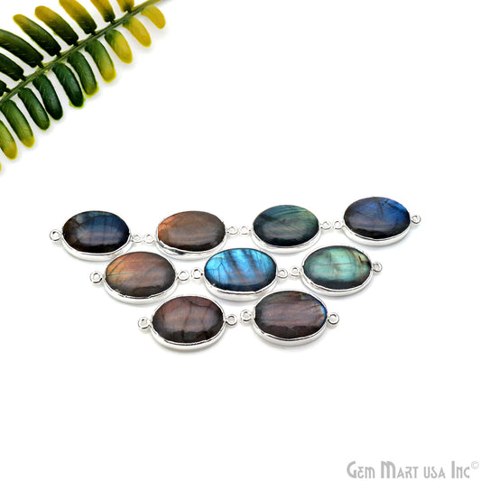 Flashy Labradorite 32x18mm Cabochon Oval Double Bail Silver Electroplated Gemstone Connector