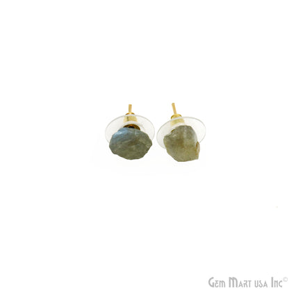 Natural Rough Gemstone 8x5mm Gold Plated Stud Earring