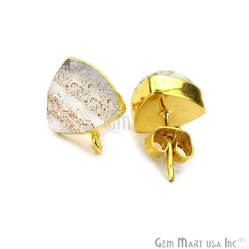 Trillion Shape 10mm Gold Plated Loop Connector Gemstone Stud Earrings 1Pair (Pick your Gemstone) - GemMartUSA
