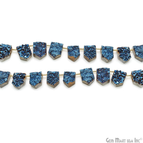 Blue Druzy Pentagon Beads, 8 Inch Gemstone Strands, Drilled Strung Briolette Beads, Pentagon Shape, 17X12mm