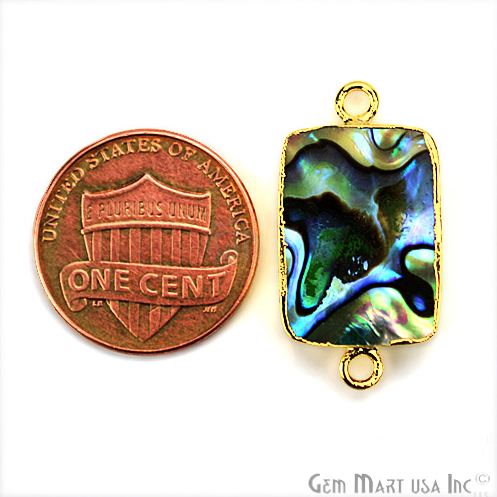 Abalone 13x18mm Octagon Shape Gold Electroplated Double Bail Gemstone Connector - GemMartUSA