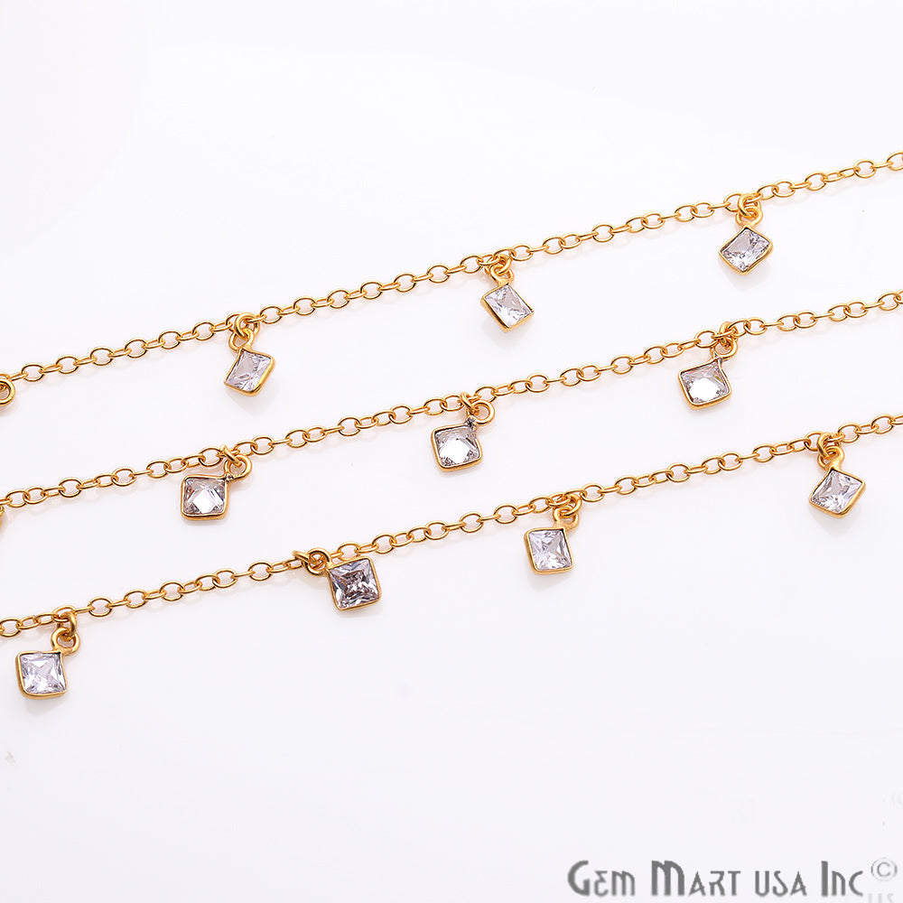 White Zircon Bezel Gold Plated Dangle Fancy Rosary Chain - GemMartUSA