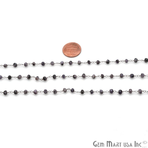 Lavender Quartz Jade Faceted Beads 4mm Silver Plated Wire Wrapped Rosary Chain - GemMartUSA