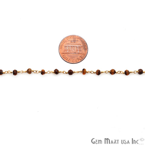 Tiger Eye Gemstone Beads 3-3.5mm Gold Wire Wrapped Rosary Chain - GemMartUSA