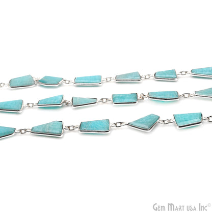 Amazonite 10-15mm Faceted Free Form Silver Bezel Connector Chain