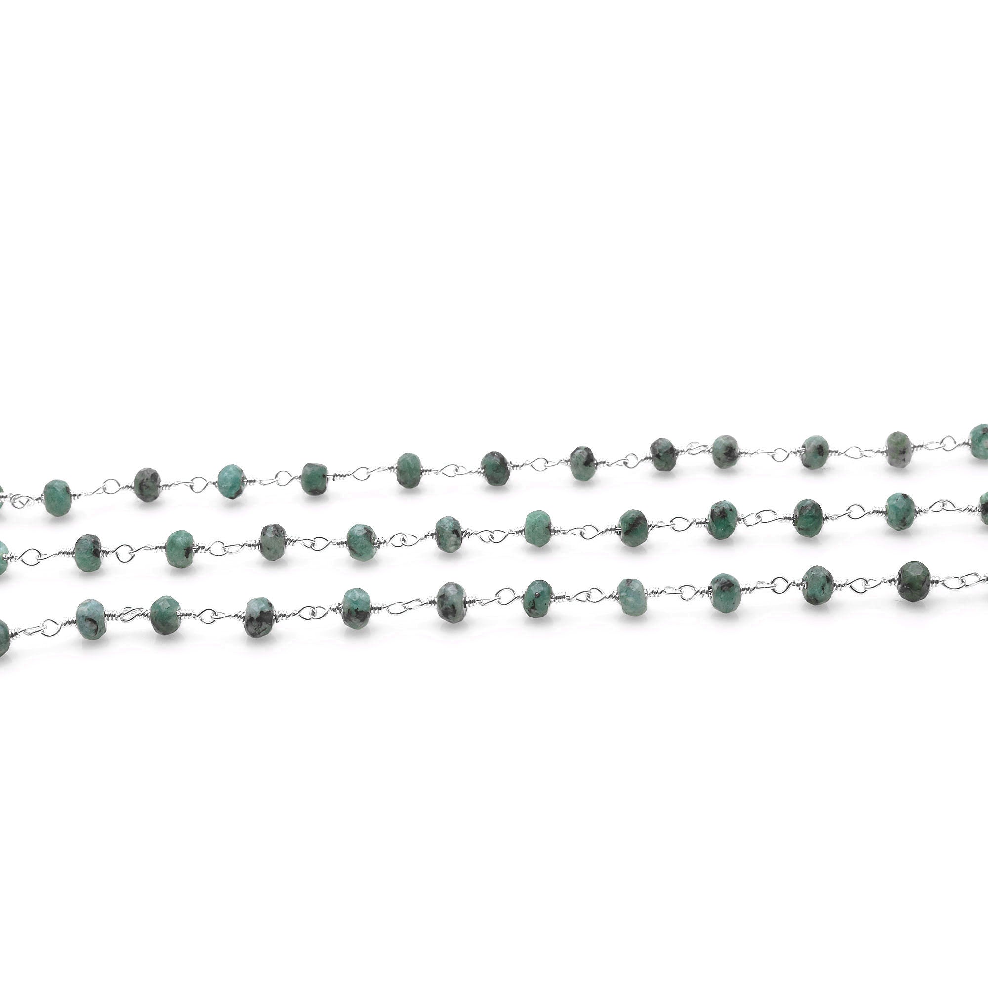 Chrysocolla Jade Faceted Beads 4mm Silver Plated Wire Wrapped Rosary Chain - GemMartUSA