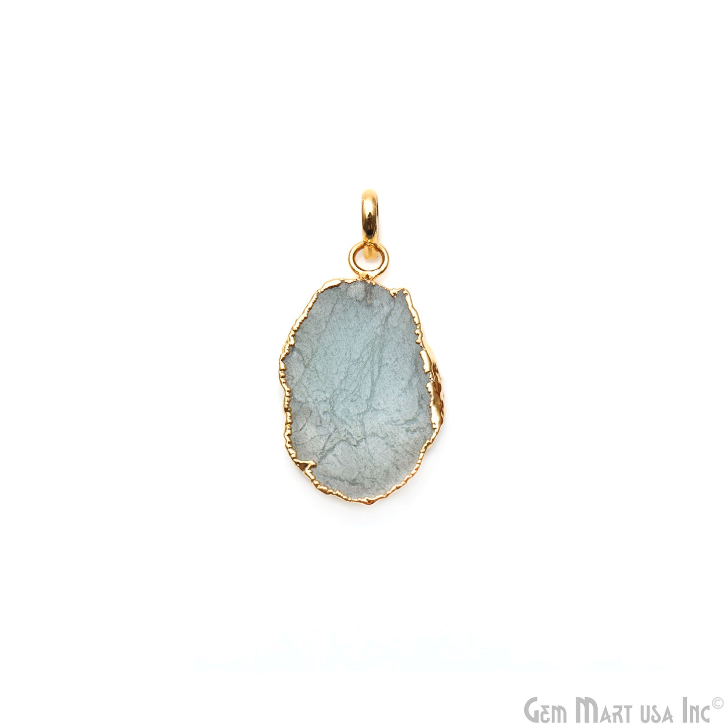 Aquamarine Free Form shape 32x19mm Gold Electroplated Gemstone Single Bail Pendant