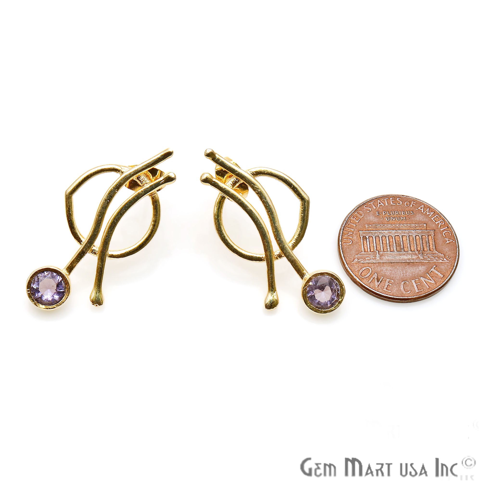 Round Gemstone 31x15mm Gold Plated Chandelier Earrings (Pick Stone) - GemMartUSA