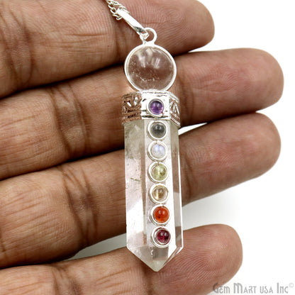 Crystal 7 Chakra 57x12mm Silver Plated Gemstones Necklace Pendant