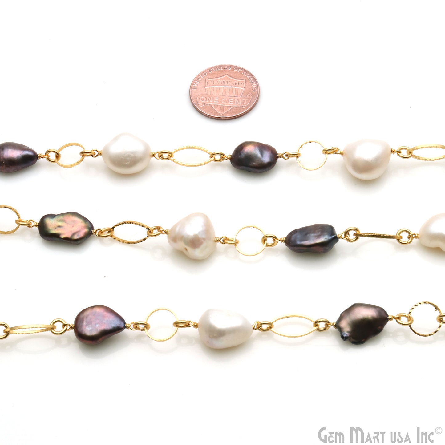 Black Pearl & Pearl With Gold Marquise Finding Rosary Chain