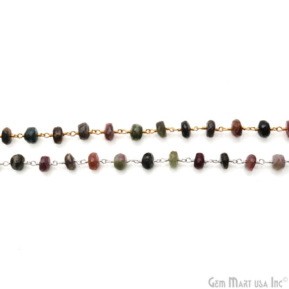 Multi Tourmaline Faceted Beads 7-8mm Gold Plated Wire Wrapped Rosary Chain