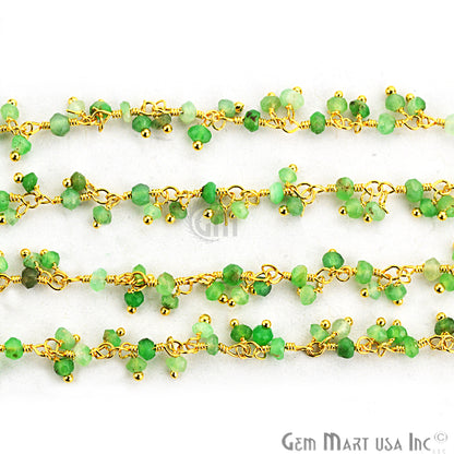 Chrysoprase Faceted Beads Gold Wire Wrapped Cluster Dangle Chain - GemMartUSA (764166144047)