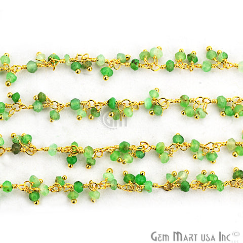 Chrysoprase Faceted Beads Gold Wire Wrapped Cluster Dangle Chain - GemMartUSA (764166144047)