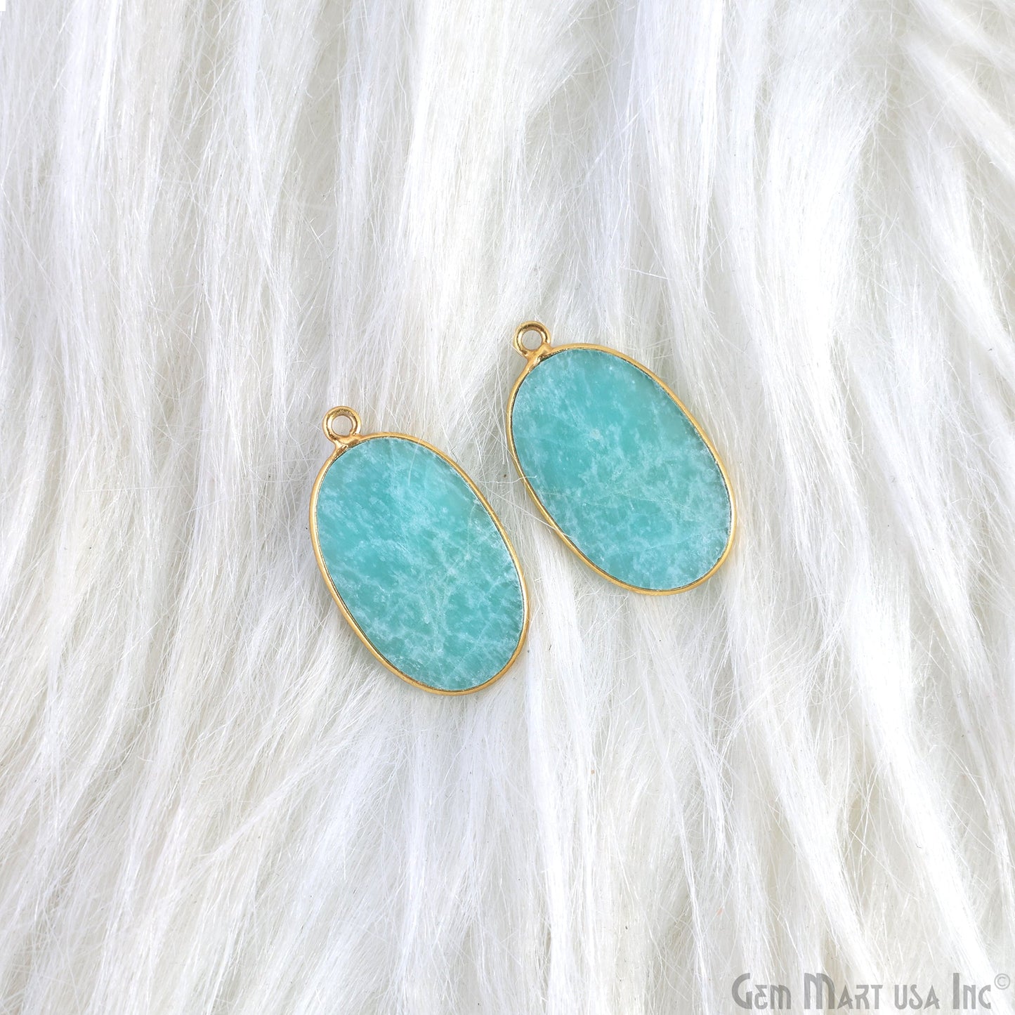 Amazonite Oval Gold Plated Single Bail Bezel Smooth Slab Slice Thick Gemstone Connector 30x16mm 1 Pair