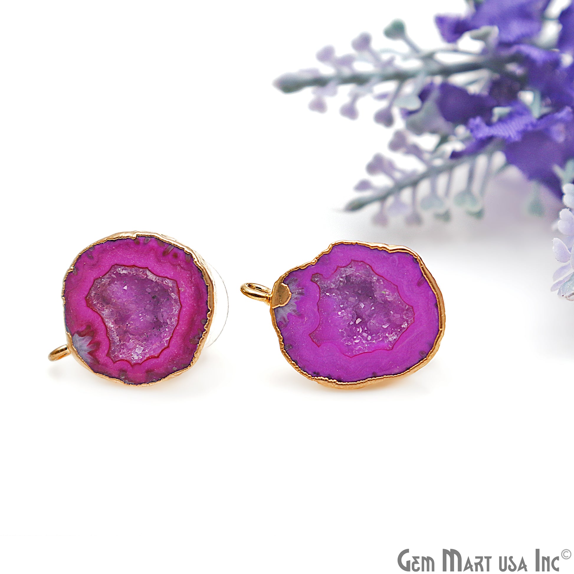 DIY Agate Slice Geode Druzy 20x22mm Gold Electroplated Loop Connector Studs Earrings - GemMartUSA