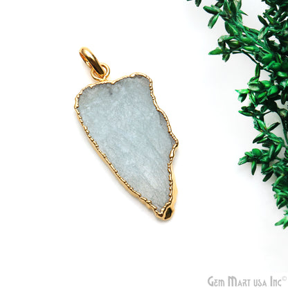 Aquamarine Free Form shape 42x19mm Gold Electroplated Gemstone Single Bail Pendant