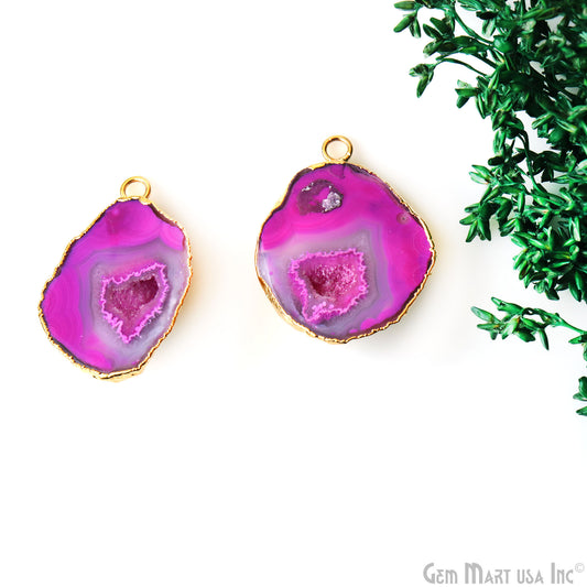 Geode Druzy 23x33mm Organic Gold Electroplated Single Bail Gemstone Earring Connector 1 Pair