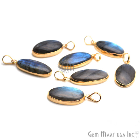 DIY Flashy Labradorite Gemstone 40x12mm Gold Edge Necklaces Pendant - GemMartUSA