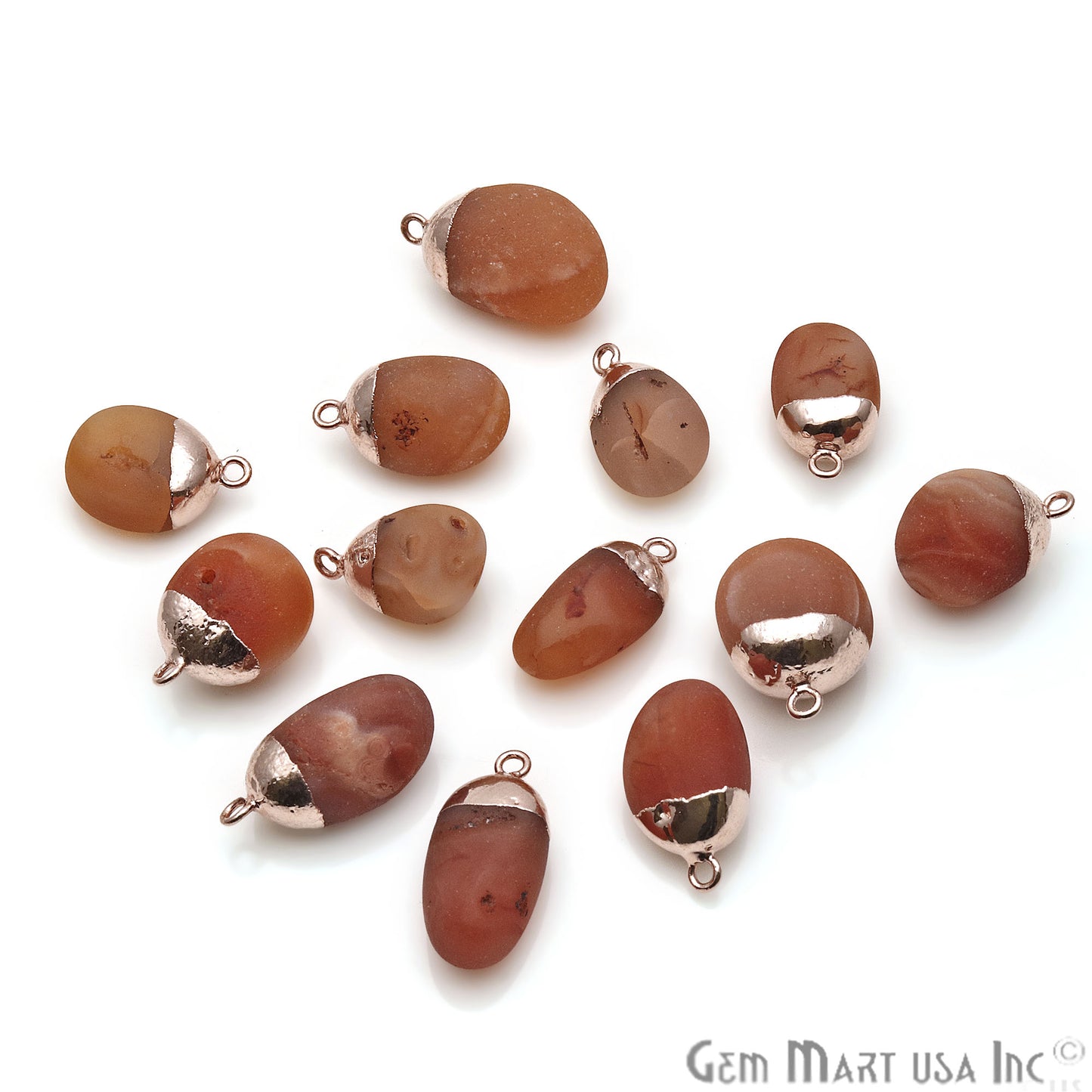 Rough Carnelian Matte Beads Organic 24x16mm Rose Gold Electroplated Pendant Connector - GemMartUSA