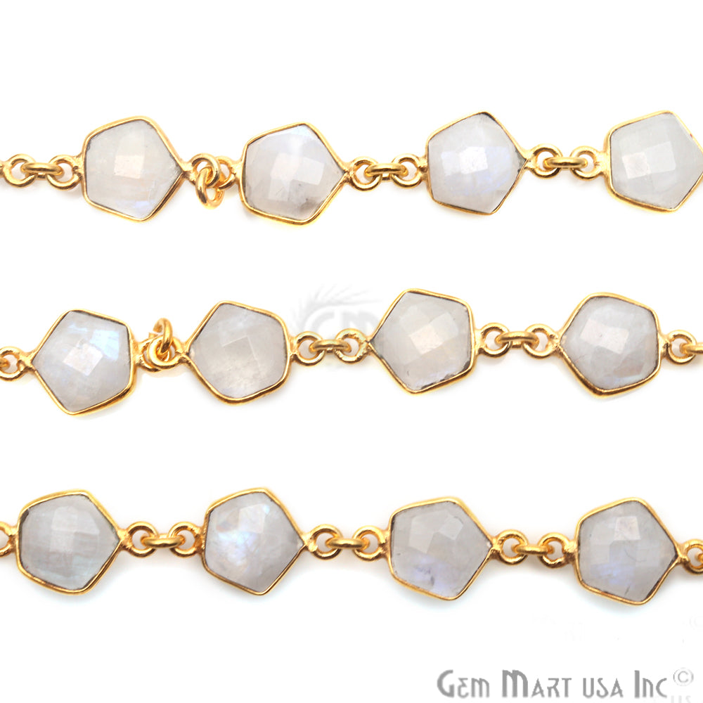 Rainbow Moonstone 8mm Pentagon Gold Bezel Continuous Connector Chain - GemMartUSA