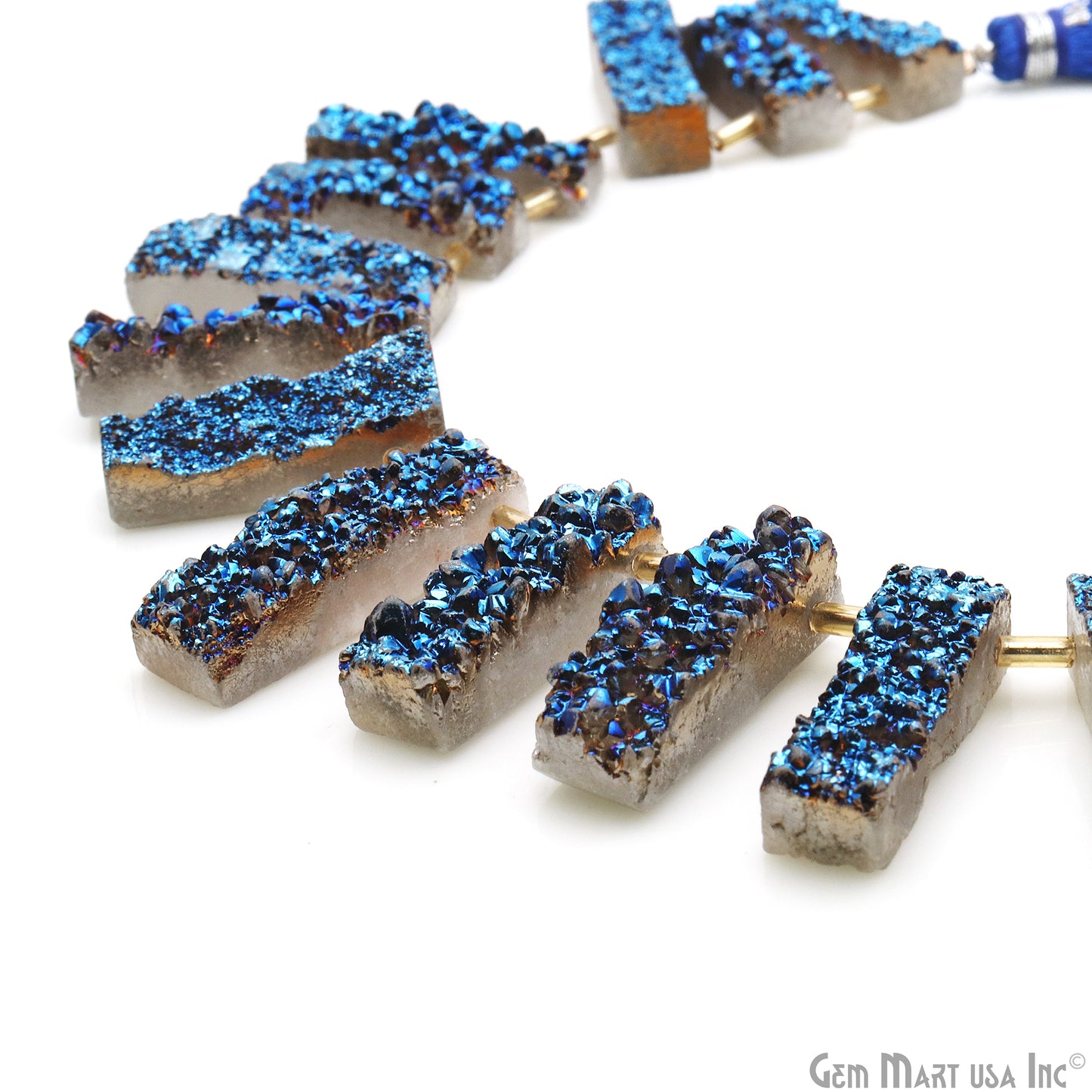 Blue Druzy Rectangle Beads, 8 Inch Gemstone Strands, Drilled Strung Briolette Beads, Rectangle Shape, 25X8mm