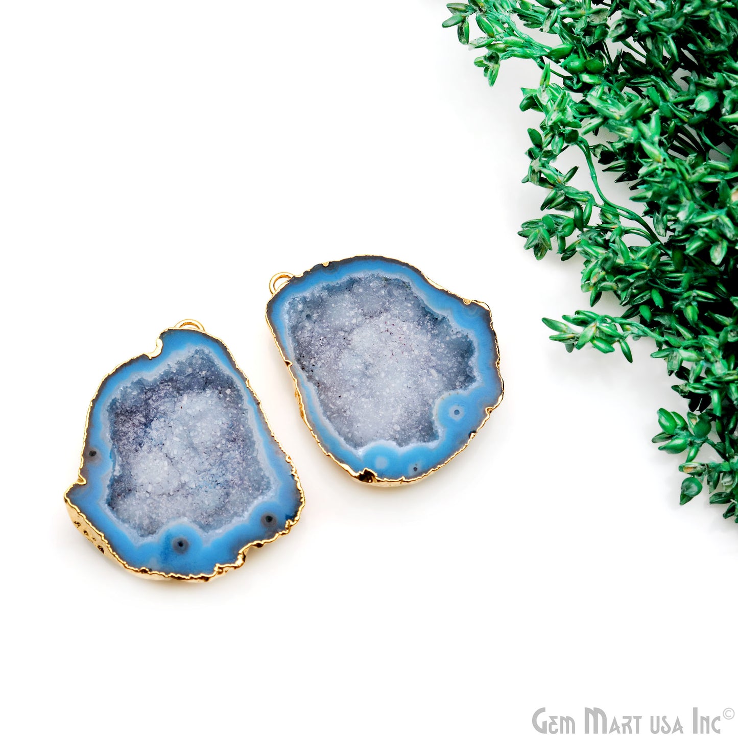 Geode Druzy 36x30mm Organic Gold Electroplated Single Bail Gemstone Earring Connector 1 Pair