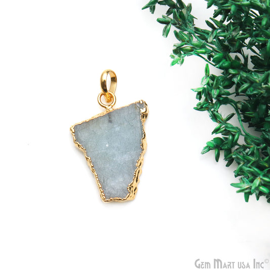 Aquamarine Free Form shape 30x20mm Gold Electroplated Gemstone Single Bail Pendant