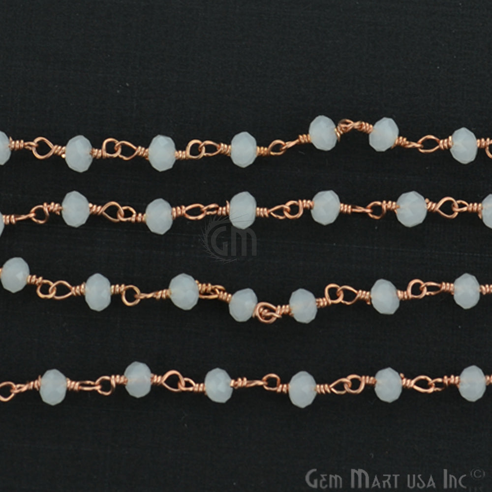 White Chalcedony Rose Gold Plated Wire Wrapped Beads Rosary Chain (763946532911)