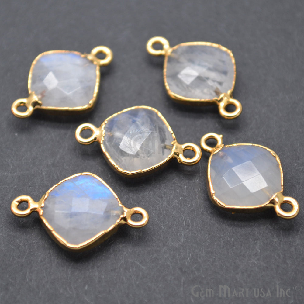 Rainbow Moonstone 12mm Cushion Gold Electroplated Gemstone Connector - GemMartUSA