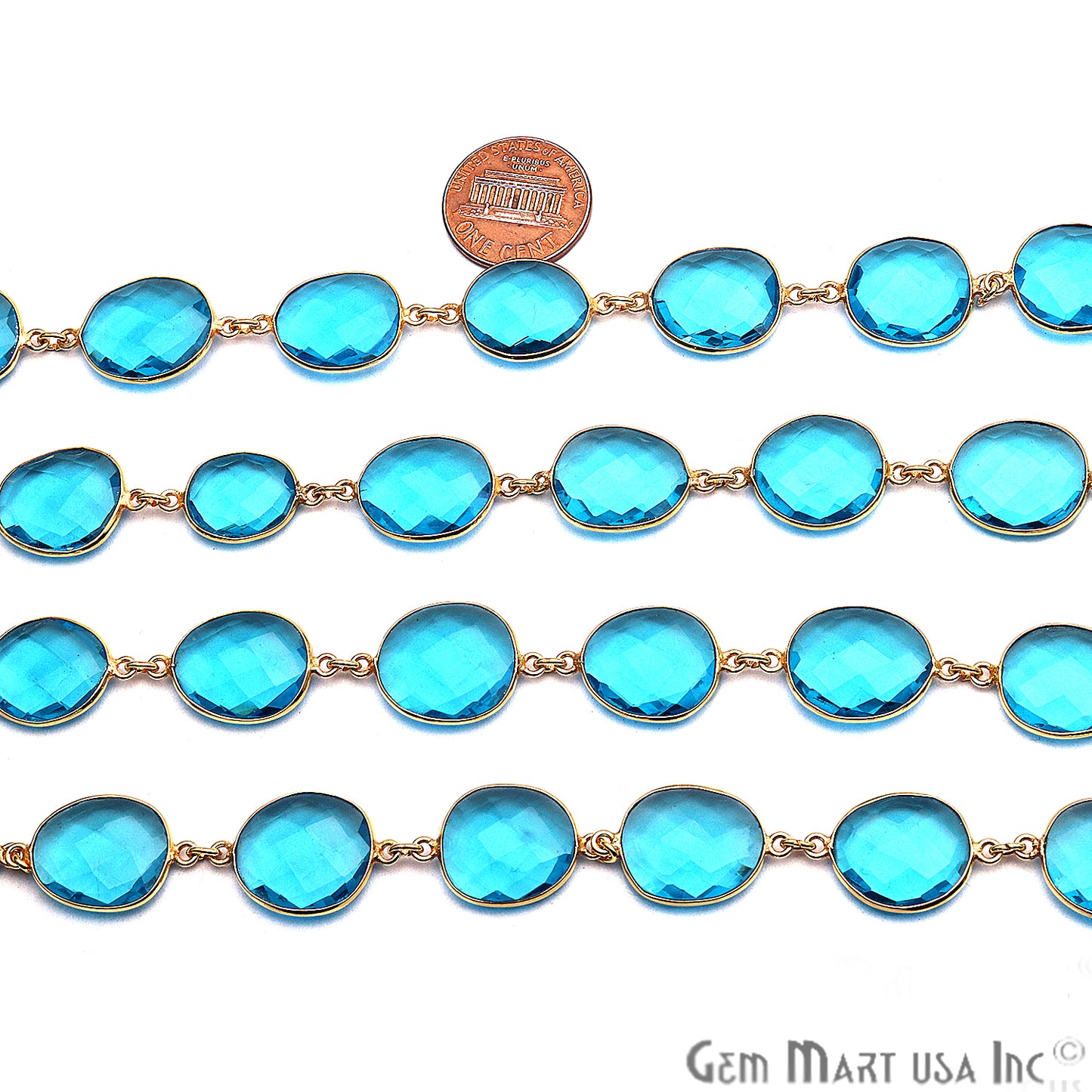 Blue Topaz Bezel Gold Plated 10-15mm Continuous Connector Chain - GemMartUSA