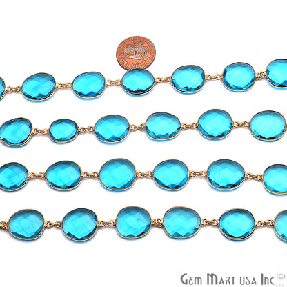 Blue Topaz Bezel Gold Plated 10-15mm Continuous Connector Chain - GemMartUSA